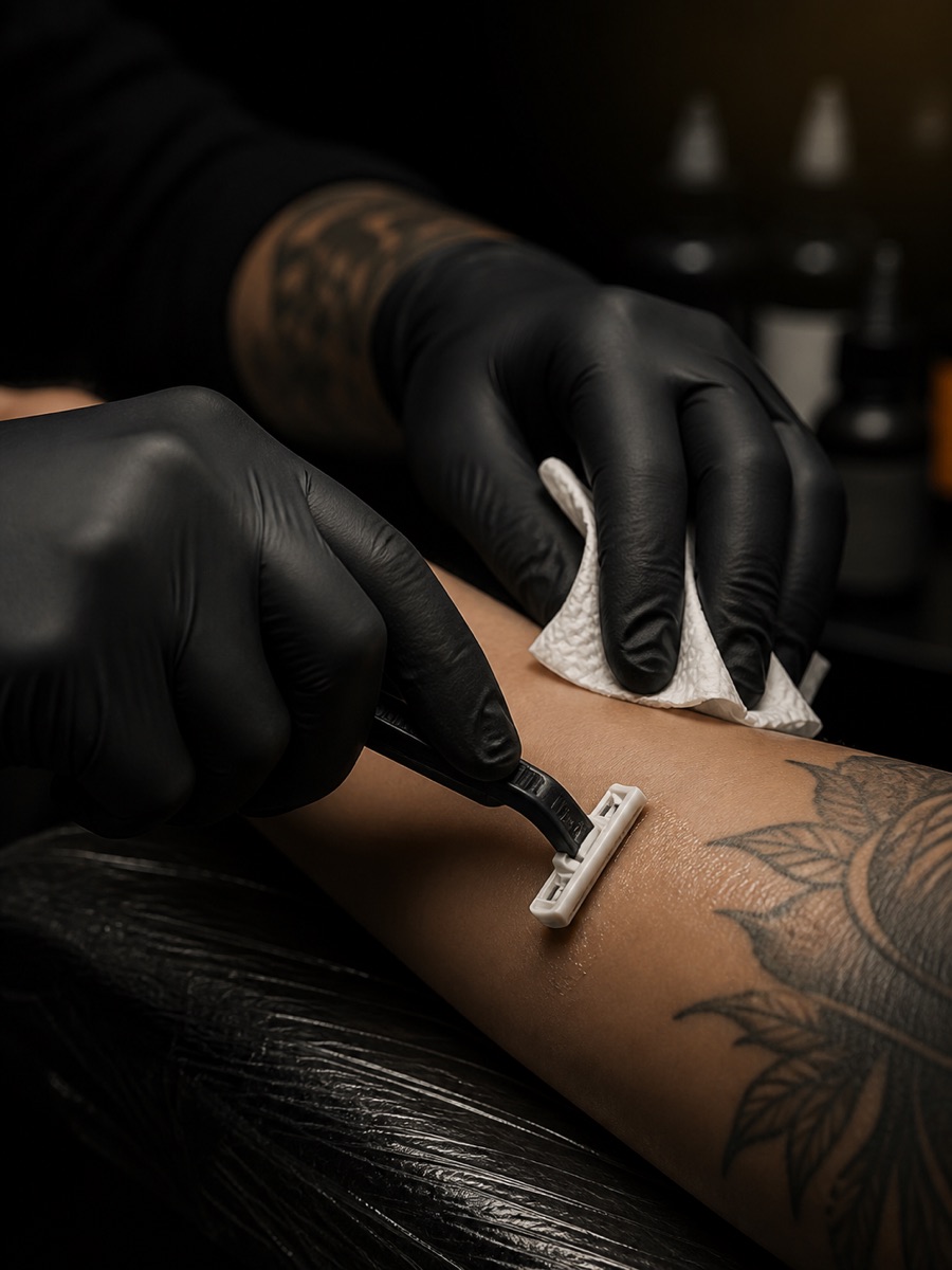Pele sendo preparada antes da tatuagem